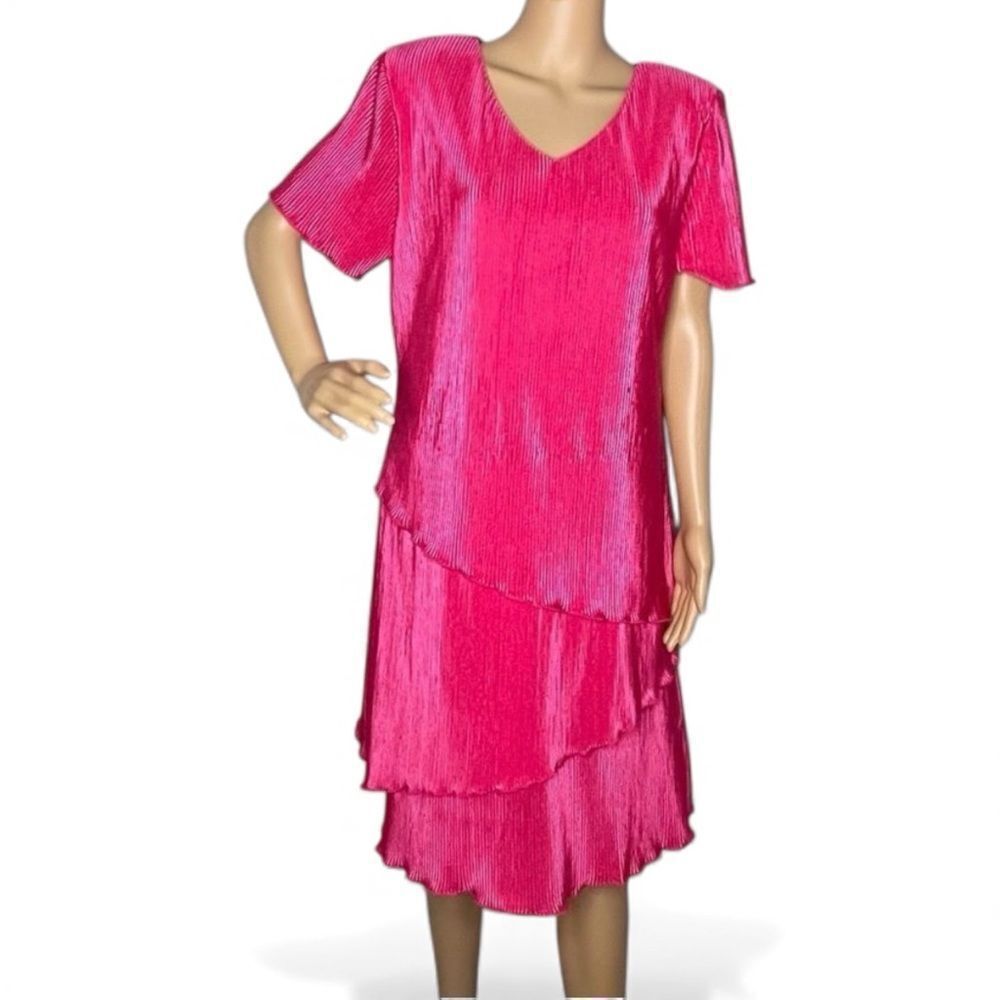 Triuhuology Women’s Short Sleeve Tiered Ribbed Dress Hot Pink Size 14